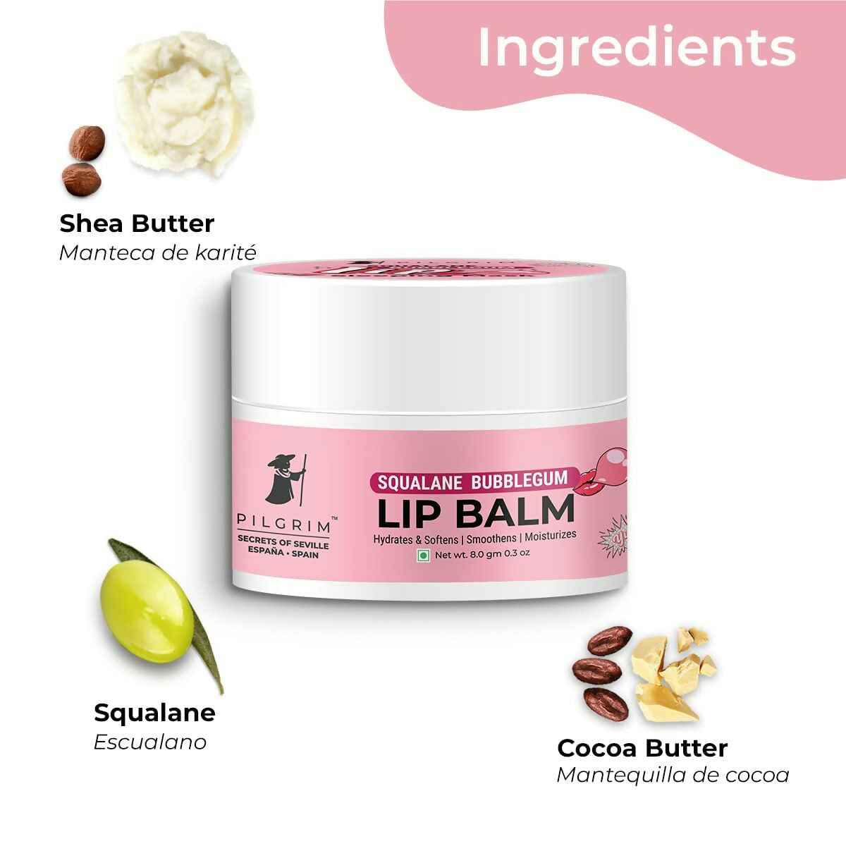 Pilgrim Spanish Lip Balm (Bubblegum) For Dark Lips, Soothing &amp; Hydrating Dry &amp; Chapped Lips