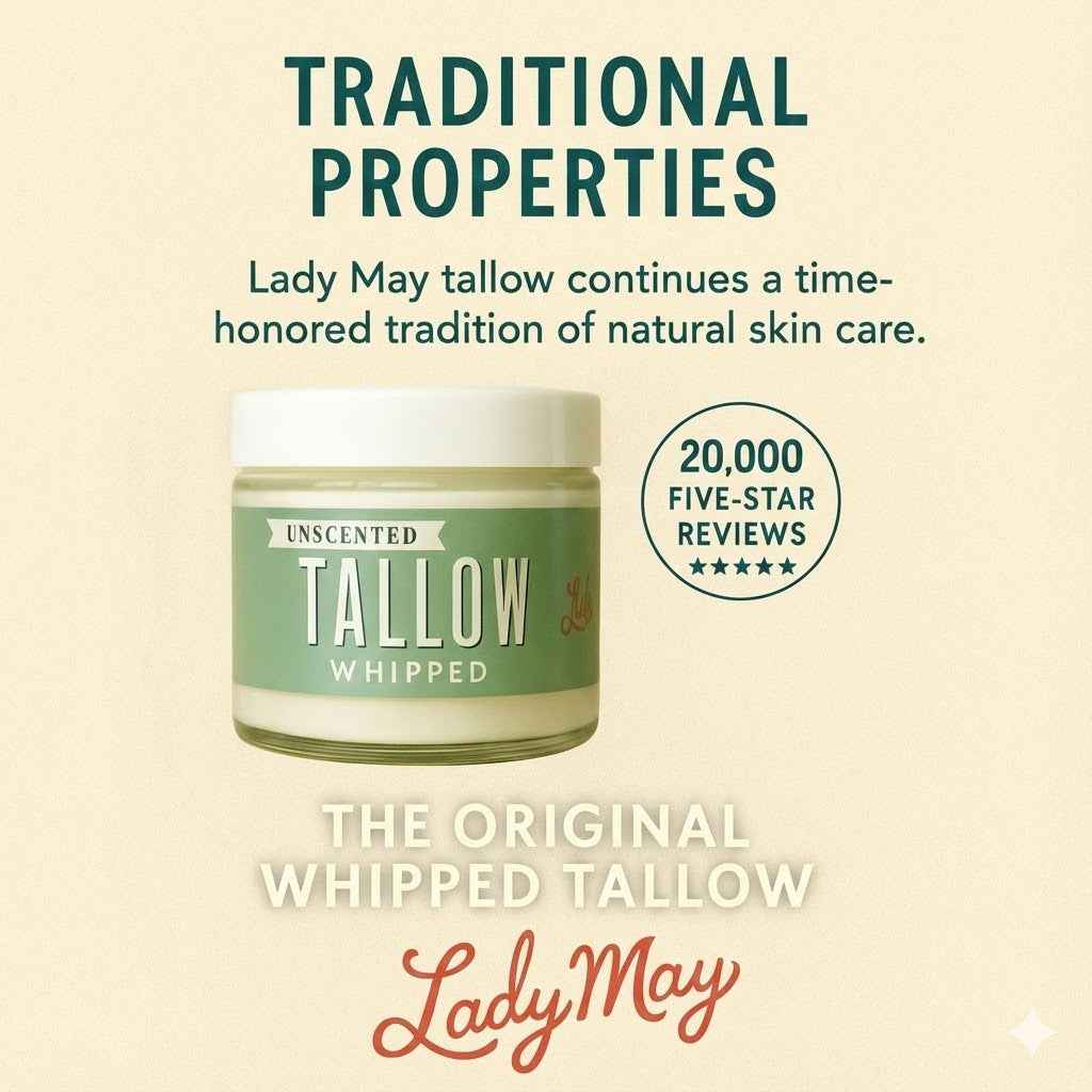 Unscented Whipped Tallow – All-Natural Moisturizer | Pure Beef Tallow Cream for Face &amp; Body |Lady May Handmade, Preservative-Free Skincare