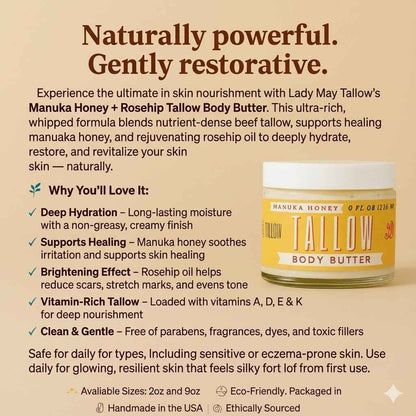 Manuka Honey + Rosehip Tallow Body Butter – Deeply Nourishing &amp; Repairing Natural Skincare