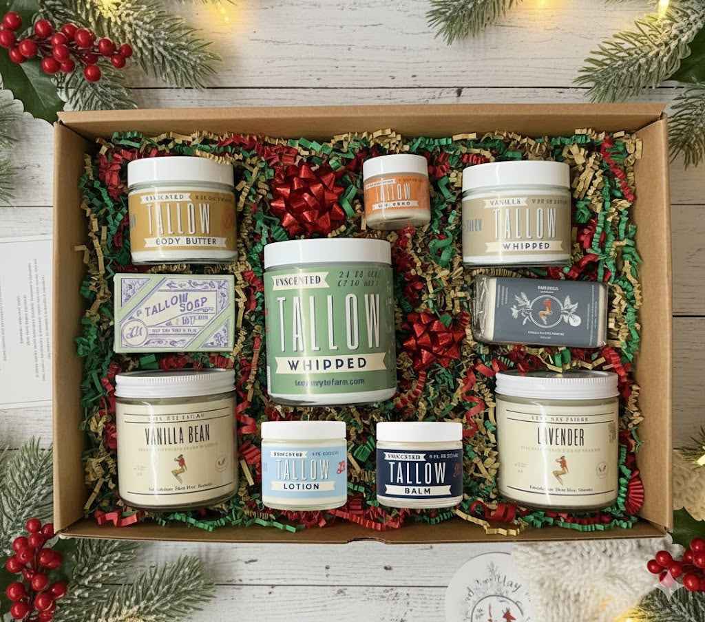 Ultimate Tallow Skincare Gift Set | 10-Piece Natural Spa Box | Grass-Fed Beef Tallow Candles, Soap &amp; Body Care