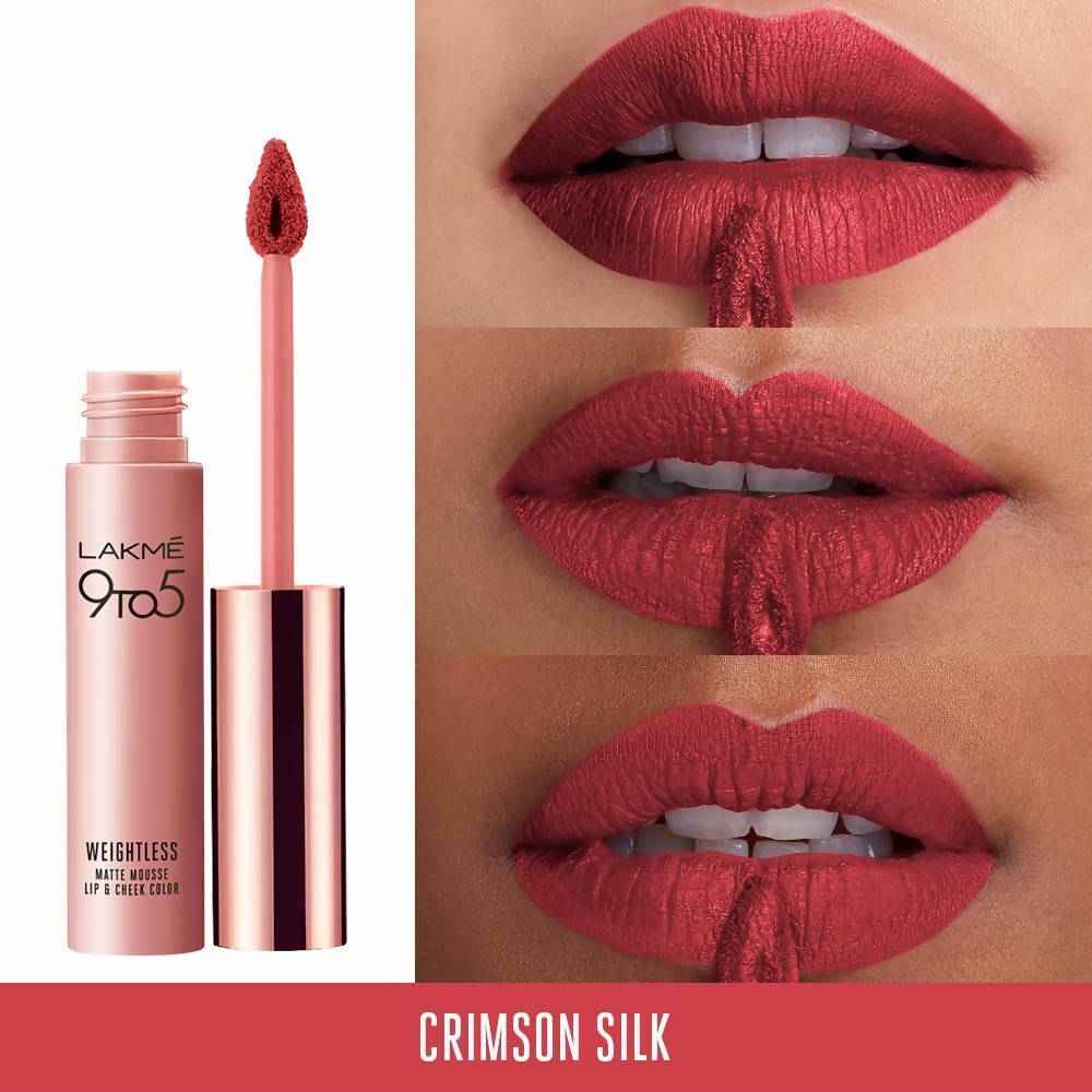 Lakme 9 To 5 Weightless Mousse Lip &amp; Cheek Color - Crimson Silk