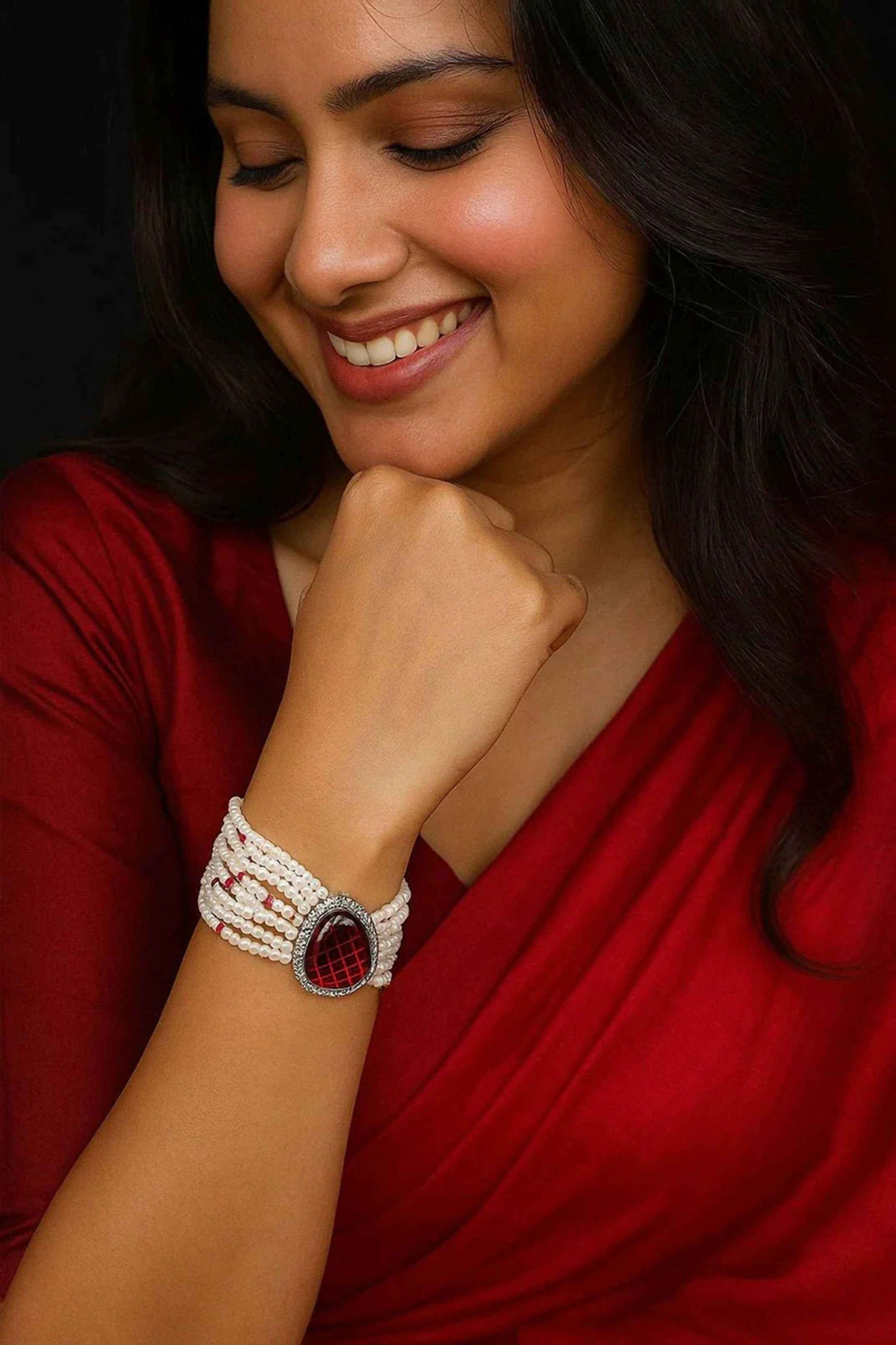 Joban Fashion Red Brass Ad With Monalisa Stone Beaded Bracelet