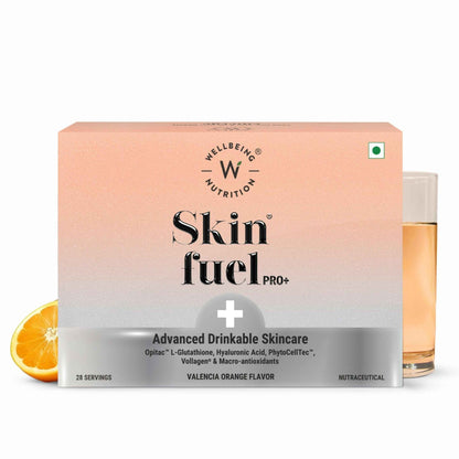 Wellbeing Nutrition Skin Fuel Pro+ - Valencia Orange Flavour, Reduced Pigmentation &amp; Dark Spots, Brightens Skin Tone, Anti-aging