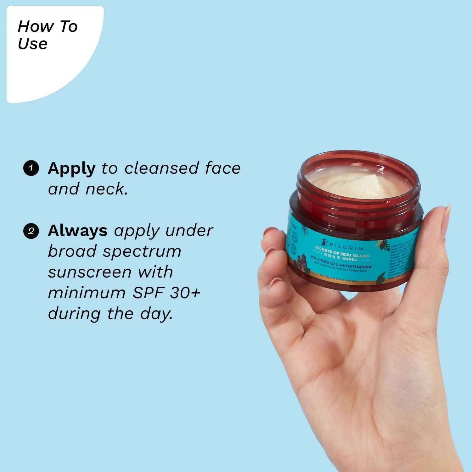 Pilgrim Korean Oil Free Gel Moisturizer with Hyaluronic Acid &amp; Willow Bark Extracts, For Oily &amp; Acne-Prone Skin - Korean Skin Care