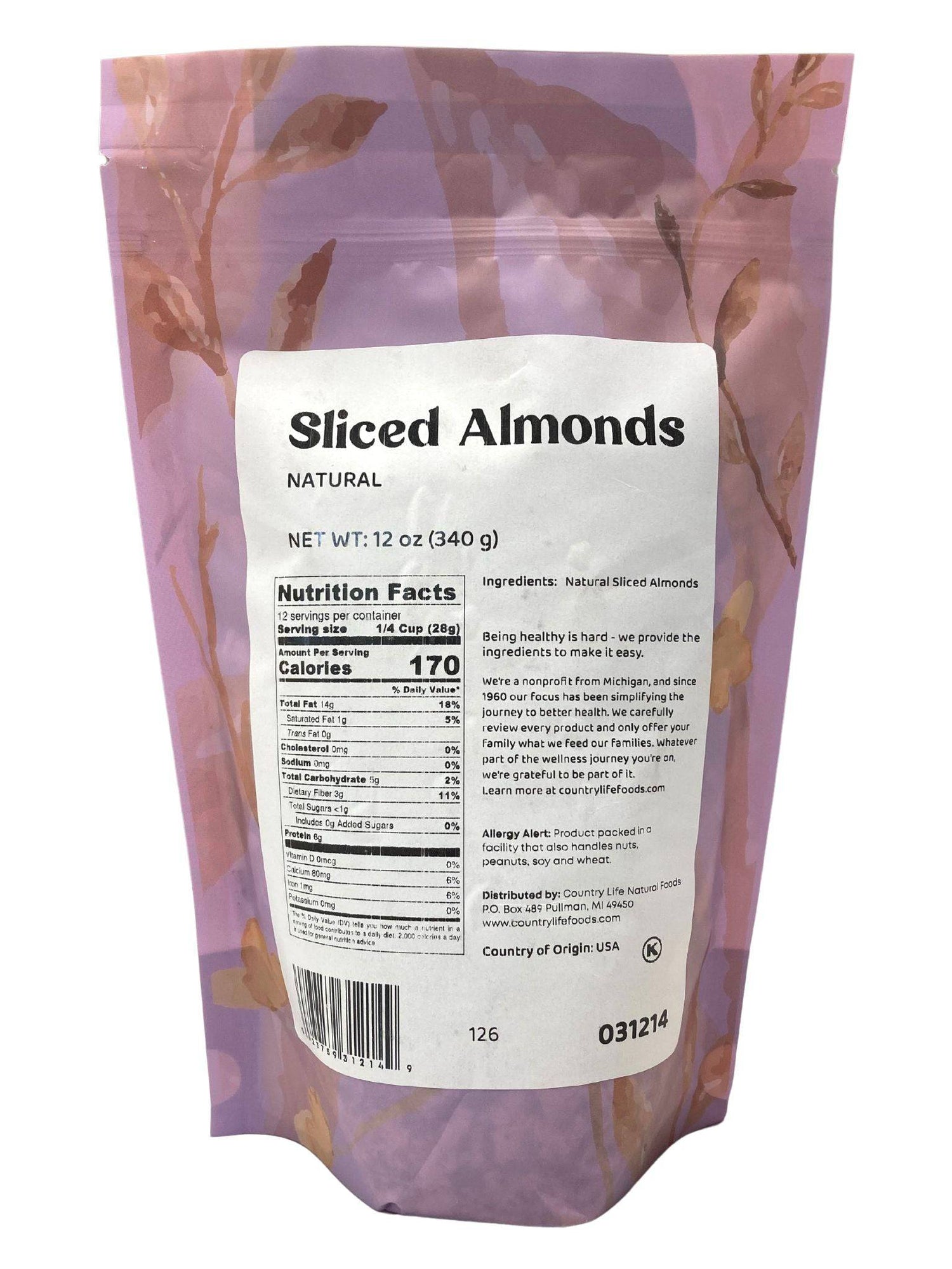 Almonds, Sliced, Natural by Country Life Natural Foods