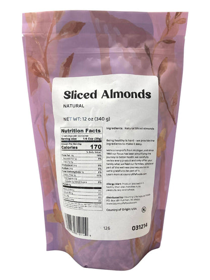 Almonds, Sliced, Natural by Country Life Natural Foods