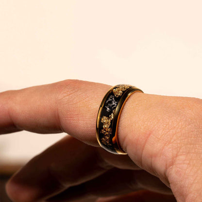 Meteorite x 22K Gold Leaf Tungsten Carbide Ring - DestGlow