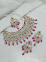 Joban Fashion Dark Pink Stone Work Necklace Set