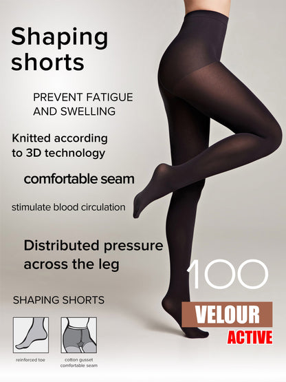 Tights Conte Velour Active 100 Den - Matte Support &amp; Compression