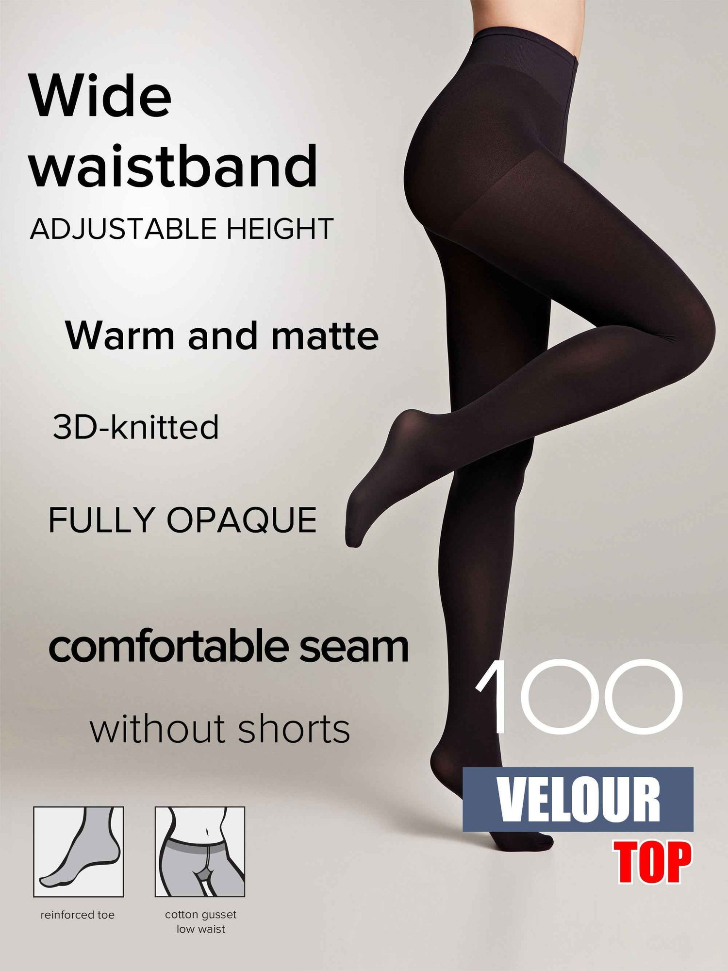 Tights Conte Velour Top 100 Den - Matte Adjustable Waistline