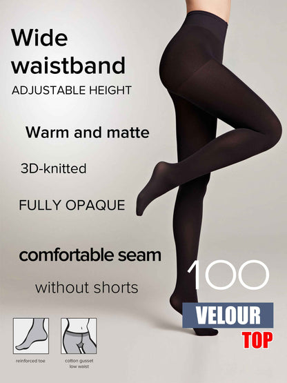 Tights Conte Velour Top 100 Den - Matte Adjustable Waistline
