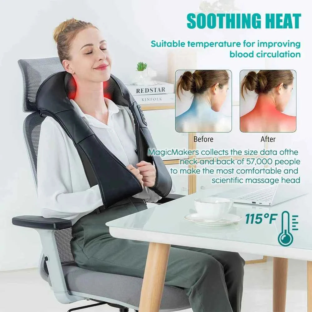 MassagePro™ Shiatsu Neck &amp; Shoulder Massager – Heated Pain Relief