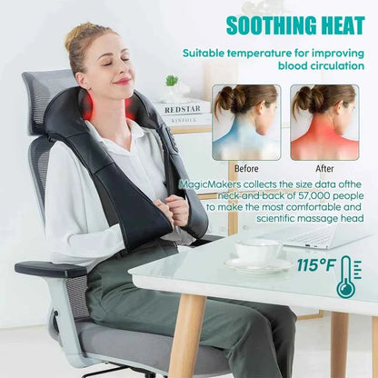 MassagePro™ Shiatsu Neck &amp; Shoulder Massager – Heated Pain Relief