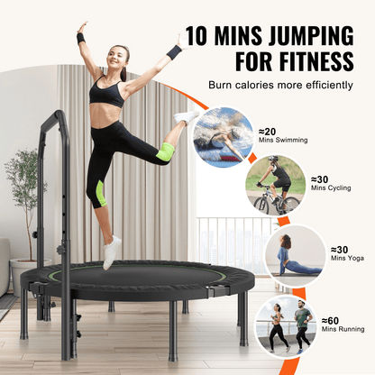VEVOR 52" Foldable Mini Fitness Trampoline - 450 lbs Capacity &amp; Adjustable Handle - DestGlow