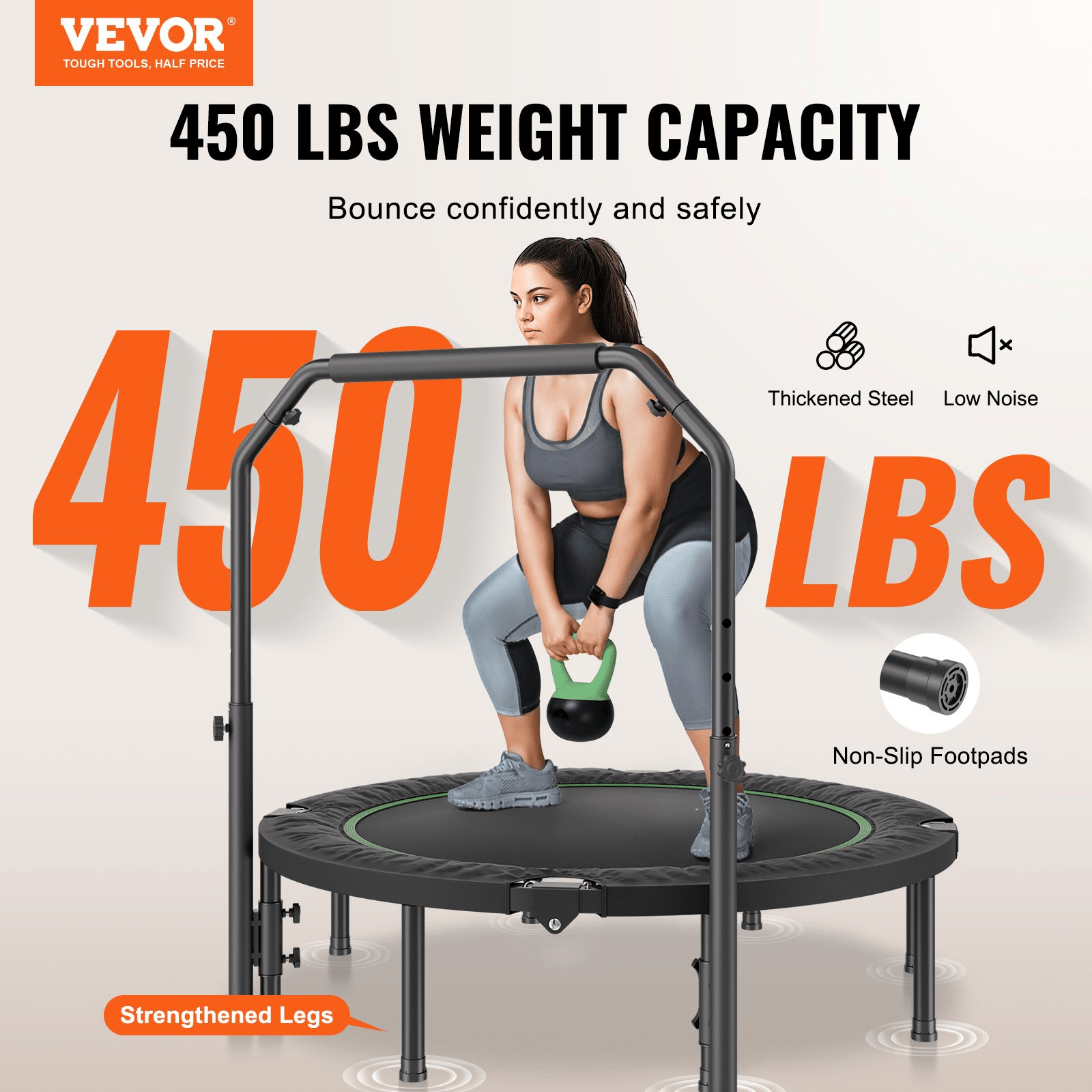 VEVOR 52" Foldable Mini Fitness Trampoline - 450 lbs Capacity &amp; Adjustable Handle - accessories