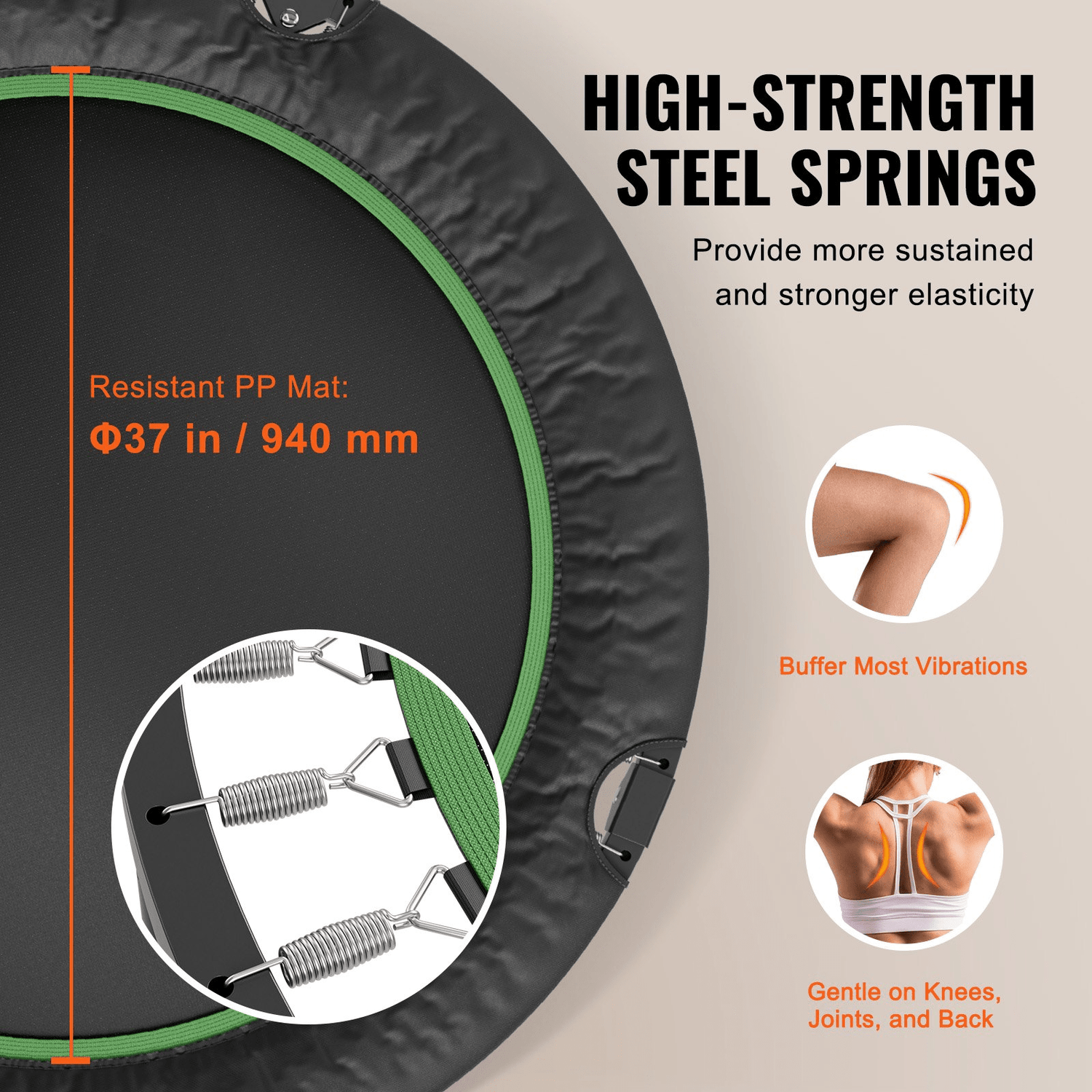 VEVOR 52" Foldable Mini Fitness Trampoline - 450 lbs Capacity &amp; Adjustable Handle - DestGlow