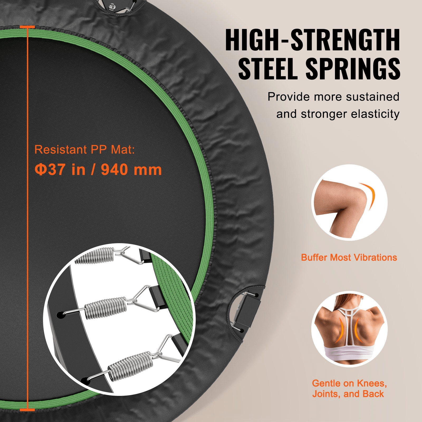 VEVOR 52" Foldable Mini Fitness Trampoline - 450 lbs Capacity &amp; Adjustable Handle - DestGlow