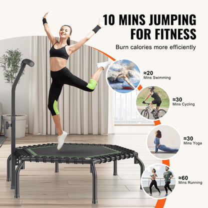 VEVOR Mini Fitness Trampoline for Adults, 54.5" Rebounder with Adjustable Handle, Quiet Bungee, 450 lb Capacity - DestGlow