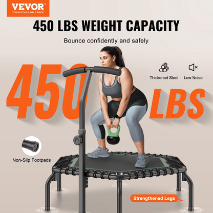 VEVOR Mini Fitness Trampoline for Adults, 54.5" Rebounder with Adjustable Handle, Quiet Bungee, 450 lb Capacity - accessories