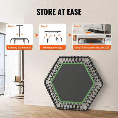 VEVOR Mini Fitness Trampoline for Adults, 54.5" Rebounder with Adjustable Handle, Quiet Bungee, 450 lb Capacity - DestGlow