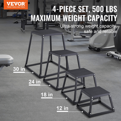 VEVOR Plyometric Jump Box Set, 12 18 24 30 Inch, Anti-Slip Steel Plyo Boxes for Home Gym Agility and Strength Training, 500 lb Capacity, Black by GNS Beauty &amp; Personal Care