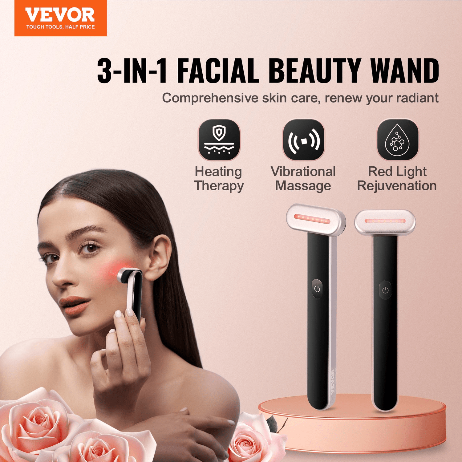 VEVOR Red Light Therapy Wand - 3-in-1 LED Device for Anti-Aging, Acne &amp; Skin Rejuvenation - DestGlow