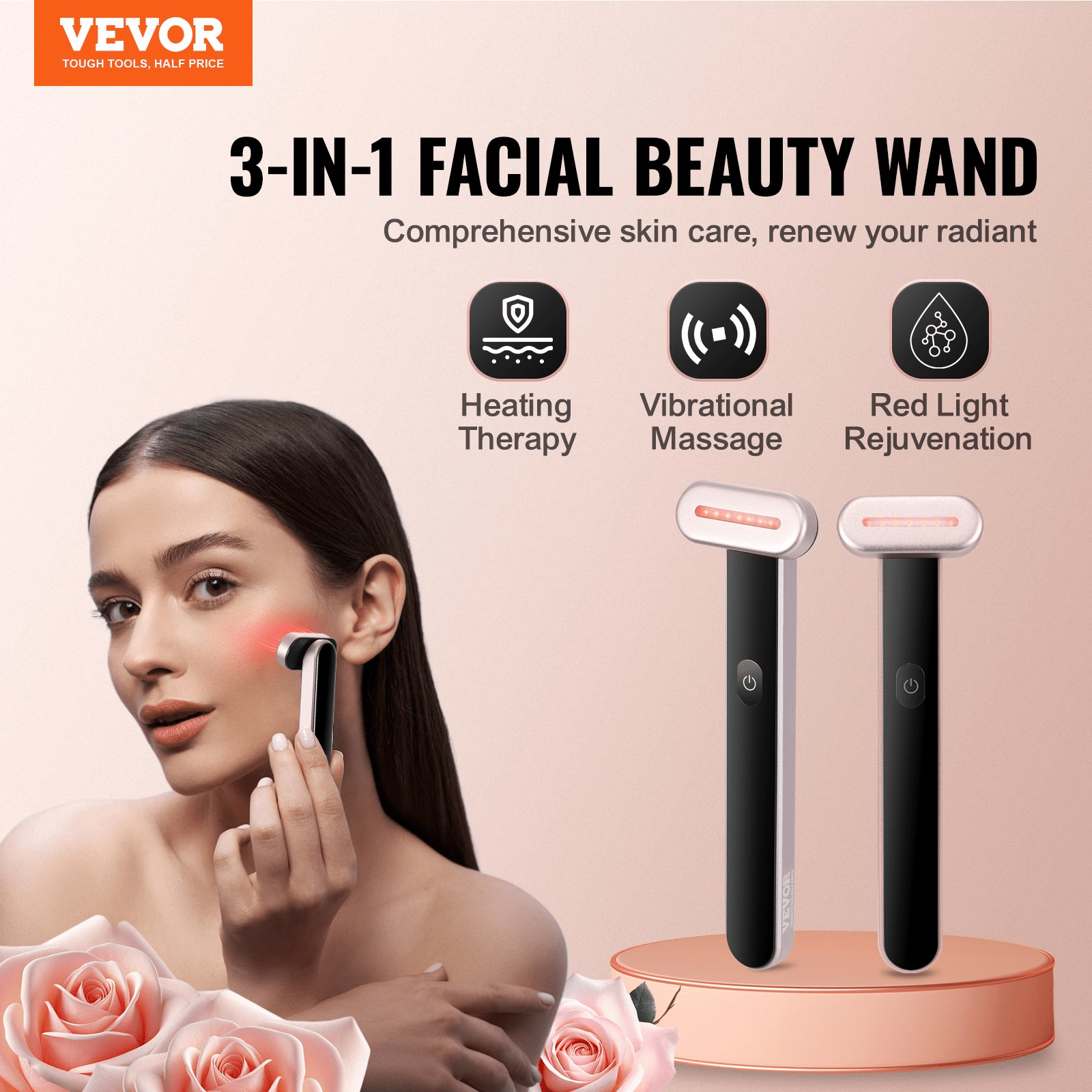 VEVOR Red Light Therapy Wand - 3-in-1 LED Device for Anti-Aging, Acne & Skin Rejuvenation - DestGlow