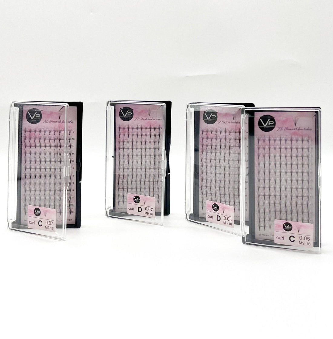 VIP 7D Sandwich Fan Lashes 0.05mm 12 Lines, C Mix / D Mix, Regular and Large Trays - DestGlow