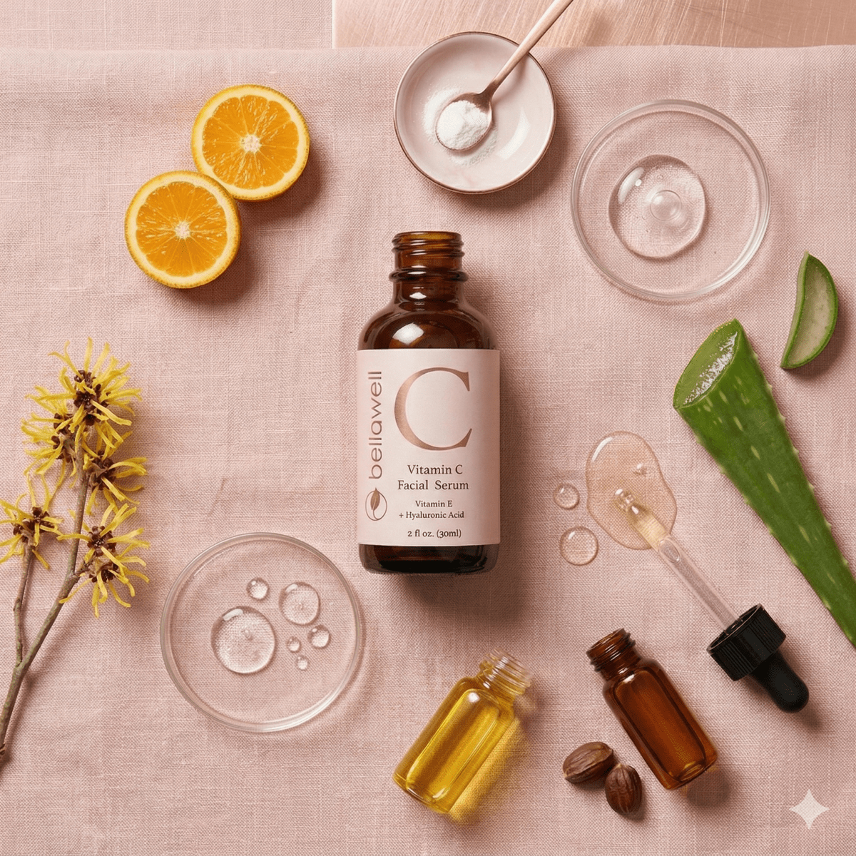 Vitamin C Serum for Face With Hyaluronic Acid, Vitamin E, Aloe Vera, and Jojoba oil 2 fl oz by Bellawell