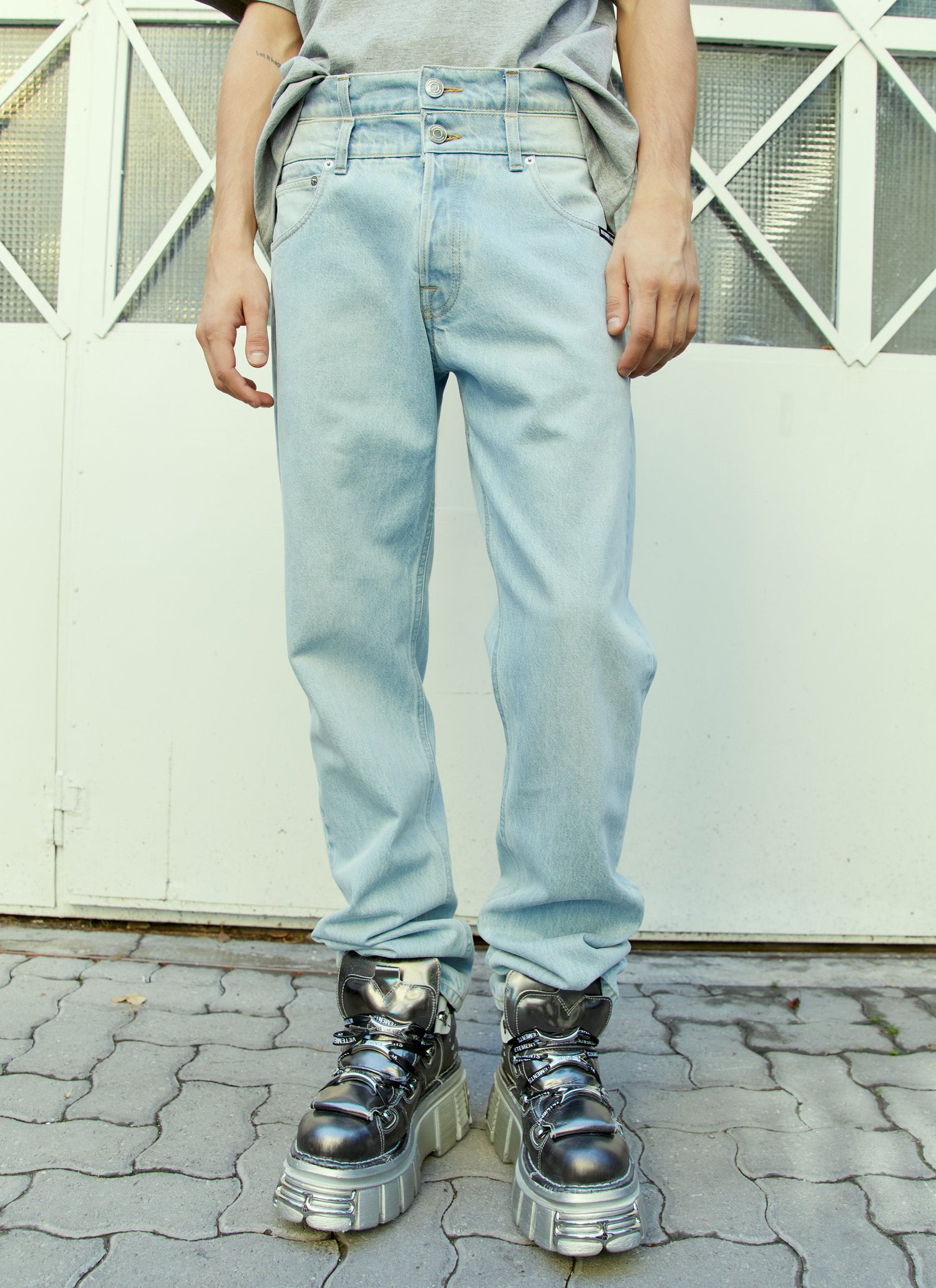 Vtmnts Women Double Waist Denim Jeans by Luosophy
