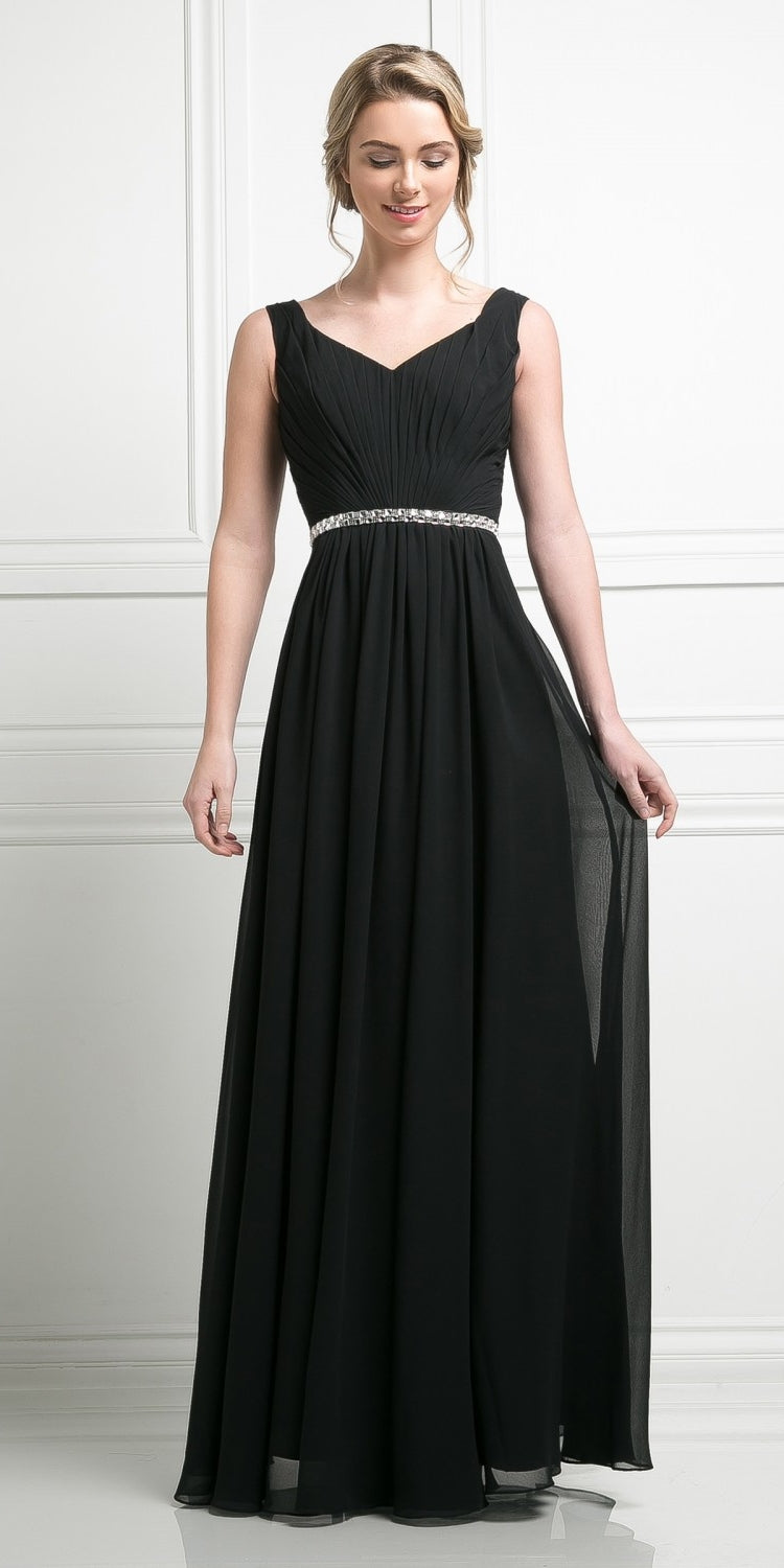 Cinderella Divine W0014 Long Gown Sleeveless Pleated Rhinestone Waist by DiscountDressShop