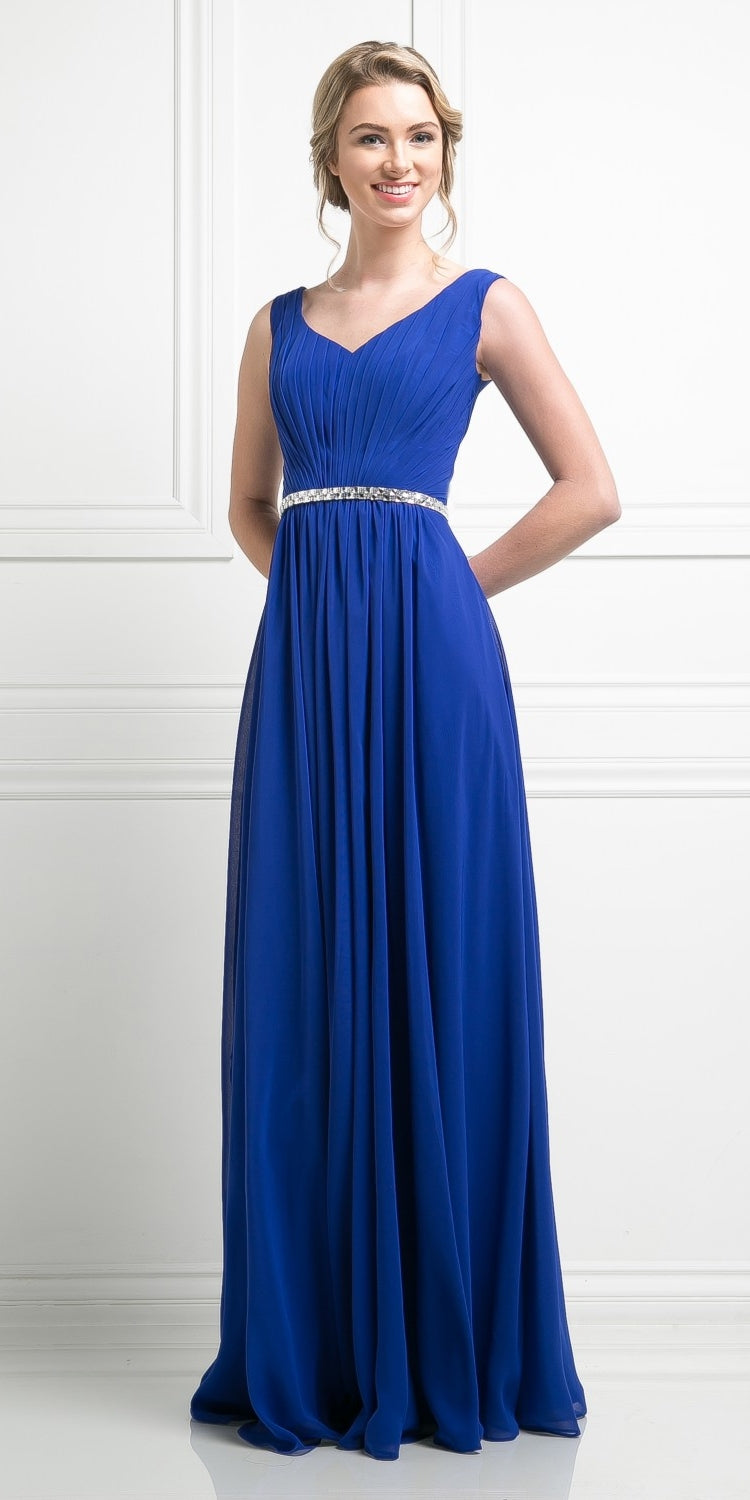 Cinderella Divine W0014 Long Gown Sleeveless Pleated Rhinestone Waist by DiscountDressShop
