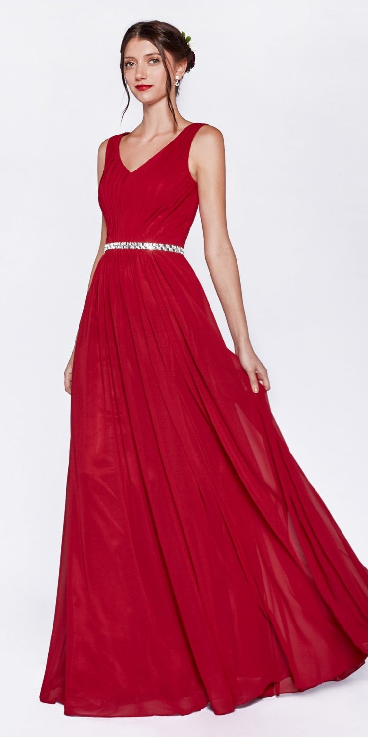 Cinderella Divine W0014 Long Gown Sleeveless Pleated Rhinestone Waist by DiscountDressShop