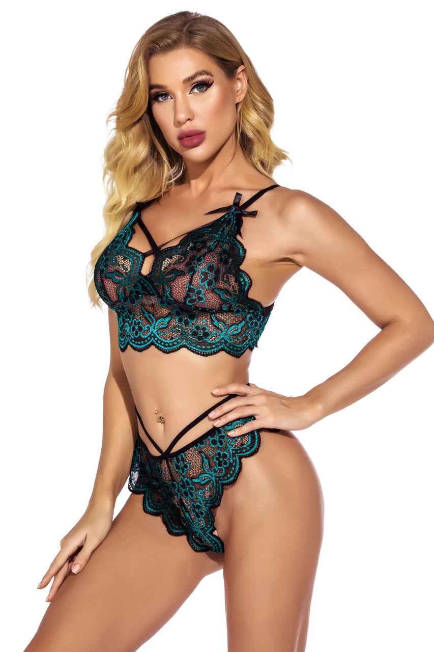 Contrast Daisy Lace Bra Set