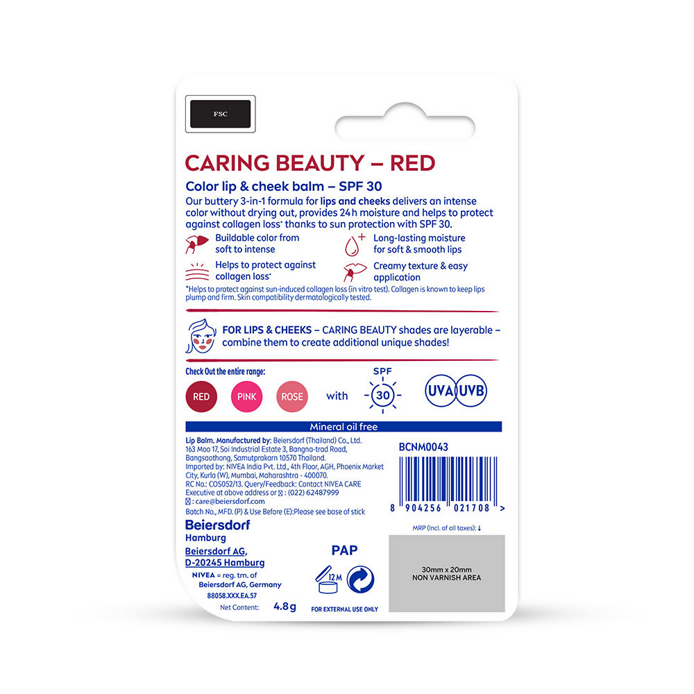Nivea Lip Caring Beauty Red Lip Balm With SPF 30 - Red