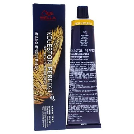 Wella Koleston Perfect Permanent Creme Hair Color 7/18 Medium Blonde Ash Pearl