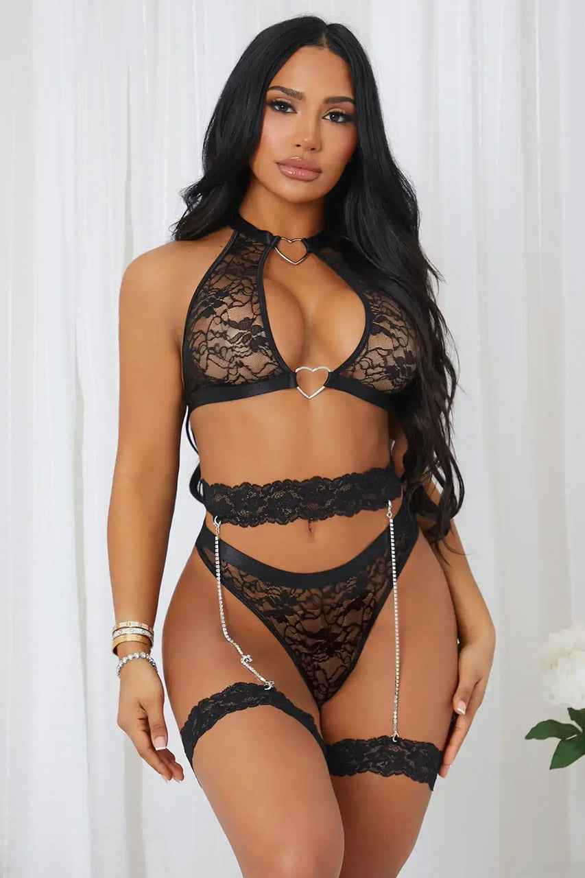 High Neck Bra and Garter Set