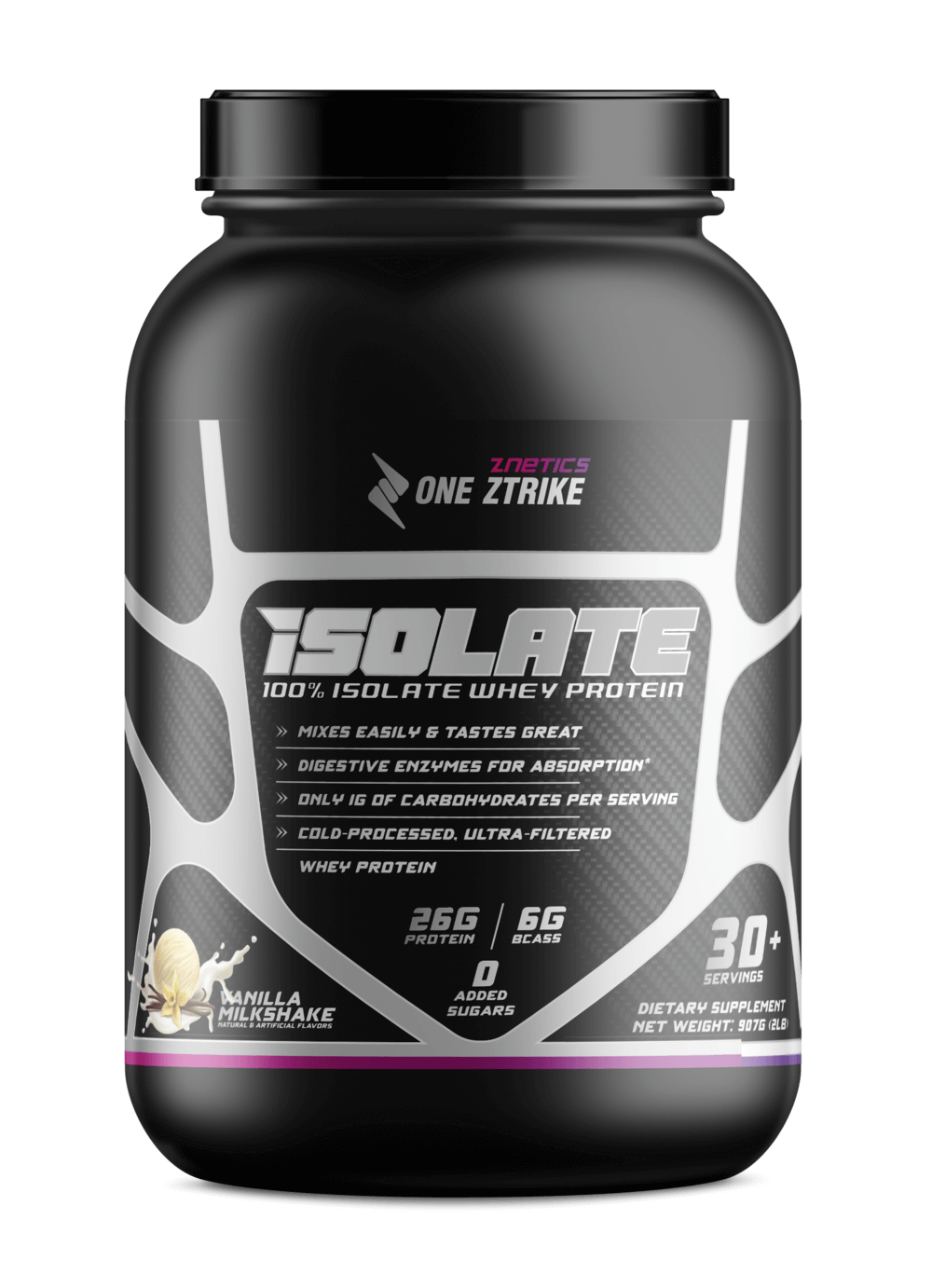 Whey Isolate Protein Vanilla 2LB | 26g Protein, Zero Sugar | ONE ZTRIKE by ZNETICS by Znetics