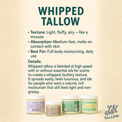 Unscented Whipped Tallow – All-Natural Moisturizer | Pure Beef Tallow Cream for Face &amp; Body |Lady May Handmade, Preservative-Free Skincare by Lady May Tallow