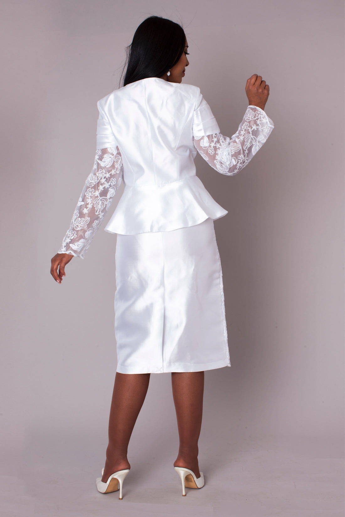White Peplum Church Dress with Lace - 4995 by Tally Taylor