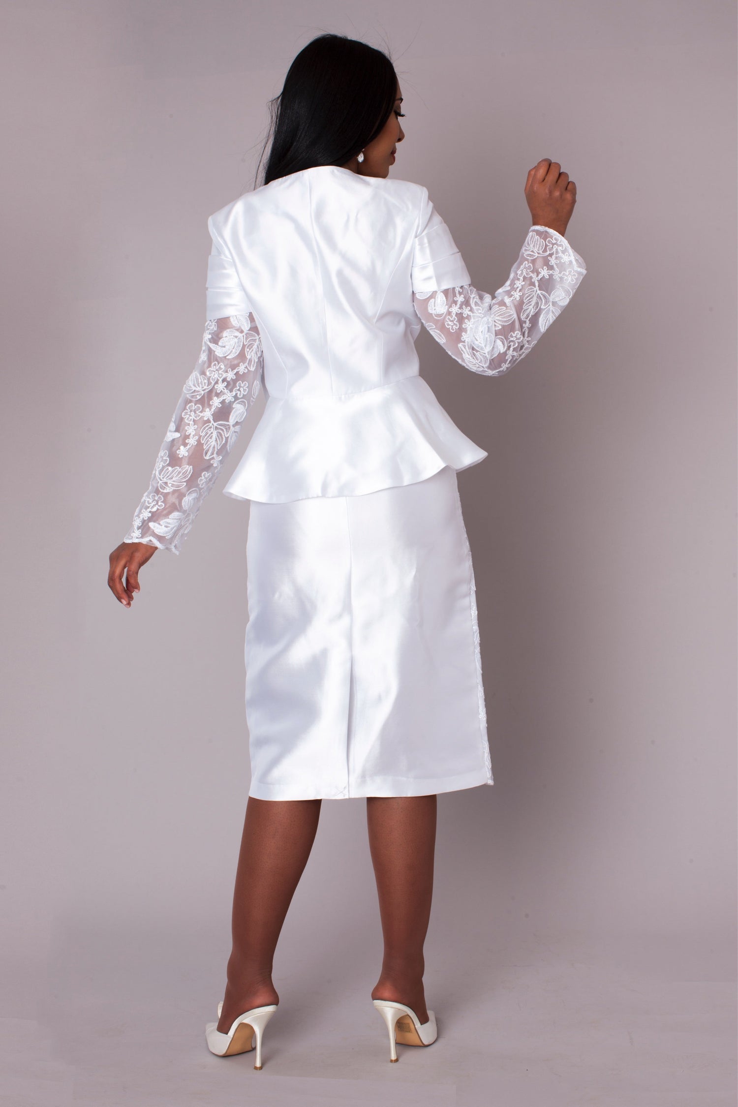 White Peplum Church Dress with Lace - 4995 by Tally Taylor