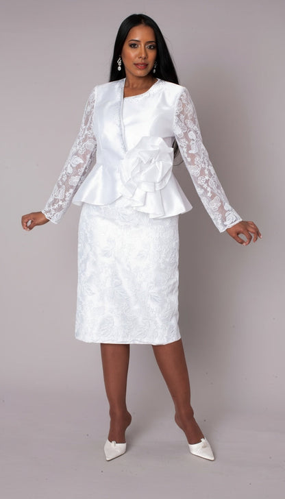 White Peplum Church Dress with Lace - 4995 by Tally Taylor