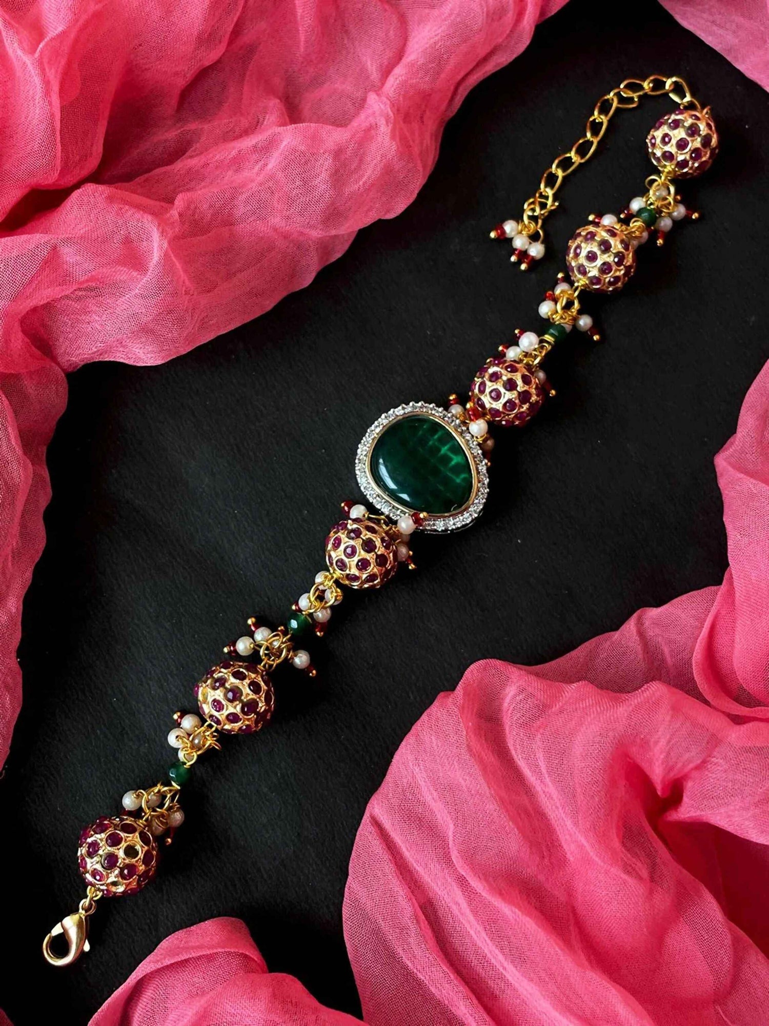 Joban Fashion Multicolor Brass Ad With Monalisa Stone And Ball Beaded Bracelet