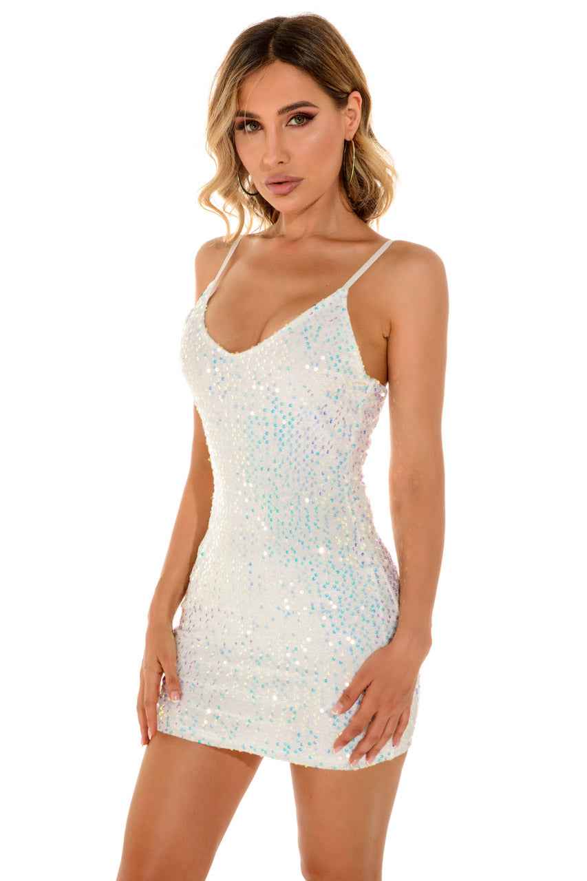 White Sequin Mini Dress