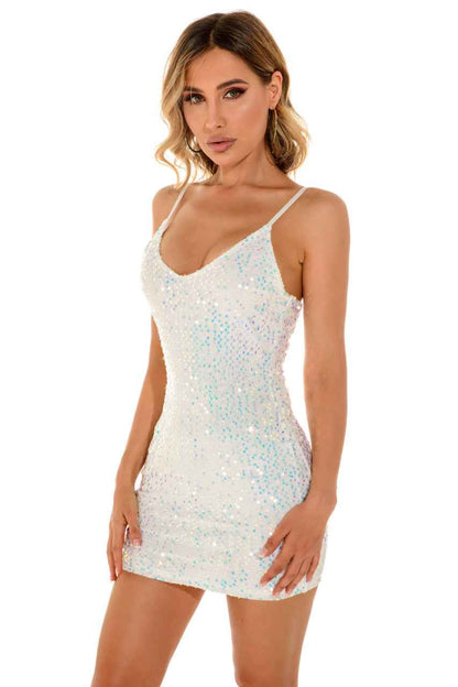White Sequin Mini Dress