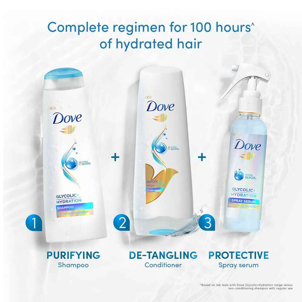 Dove Glycolic + Hydration Shampoo With 5% Hydra-Glycol For Upto 100 Hours Of Hydrated, Fluid Hair