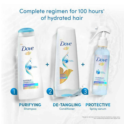 Dove Glycolic + Hydration Shampoo With 5% Hydra-Glycol For Upto 100 Hours Of Hydrated, Fluid Hair