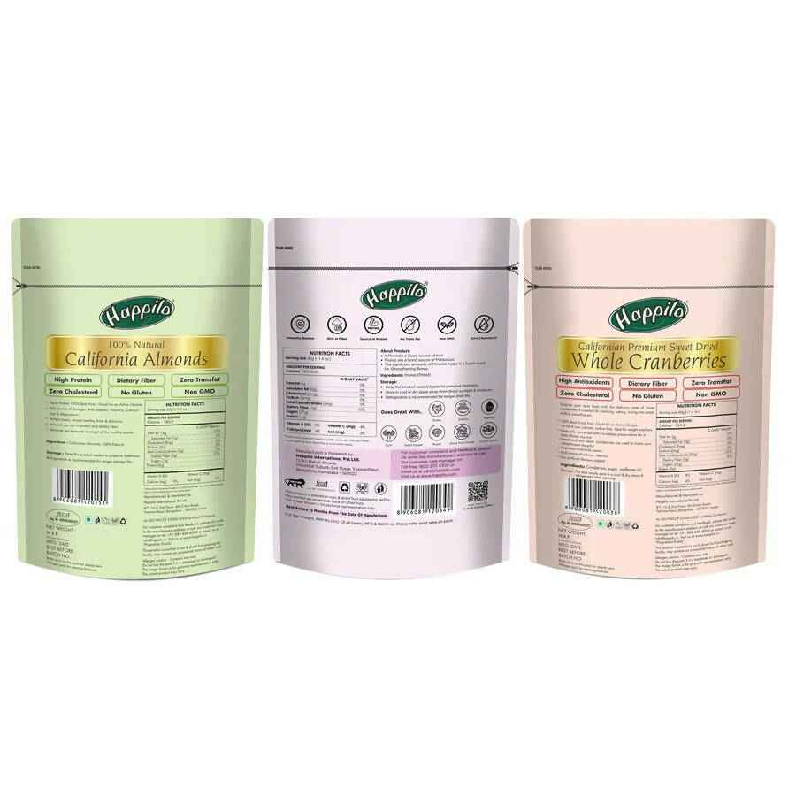 Happilo Premium Dry Fruits Combo (Californian Almonds, Prunes, Cranberries)