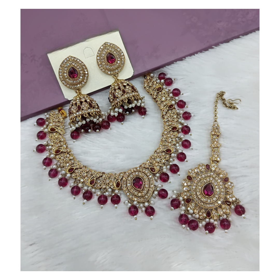 Joban Fashion Wine Stone Work Necklace Set