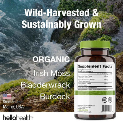 Organic Irish Sea Moss, Organic Bladderwrack, &amp; Organic Burdock capsules